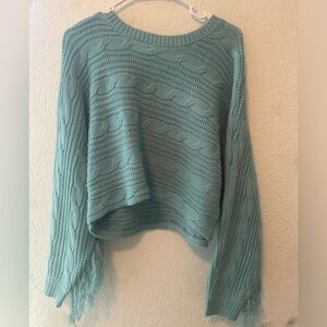 Buckle Turquoise Sweater with Fringe